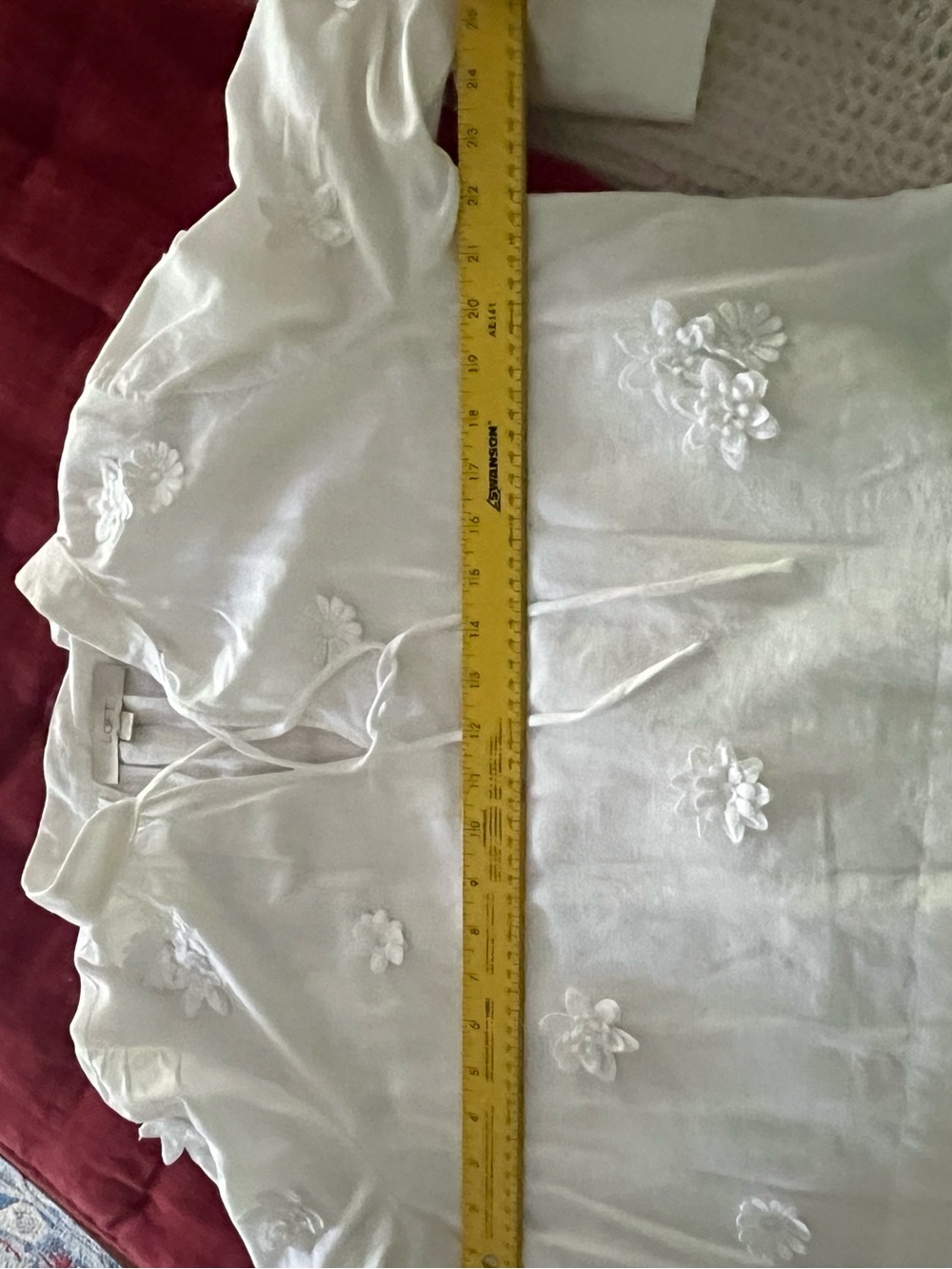LOFT White Floral Appliqué Tie-Front Peasant Top - Picture 4 of 5